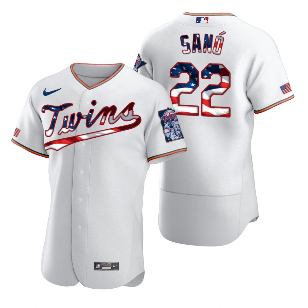 Minnesota Twins 22 Miguel Sano Men Nike White Fluttering USA Flag Limited Edition Authentic MLB Jersey